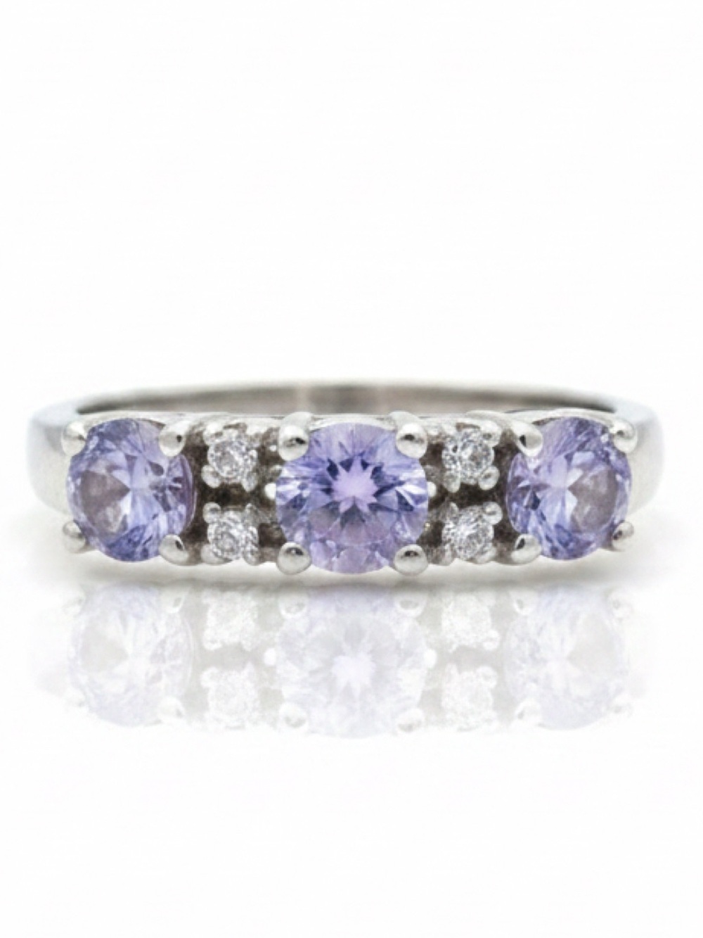 Sterling Silver 925 Purple And White Stones Size 4.5